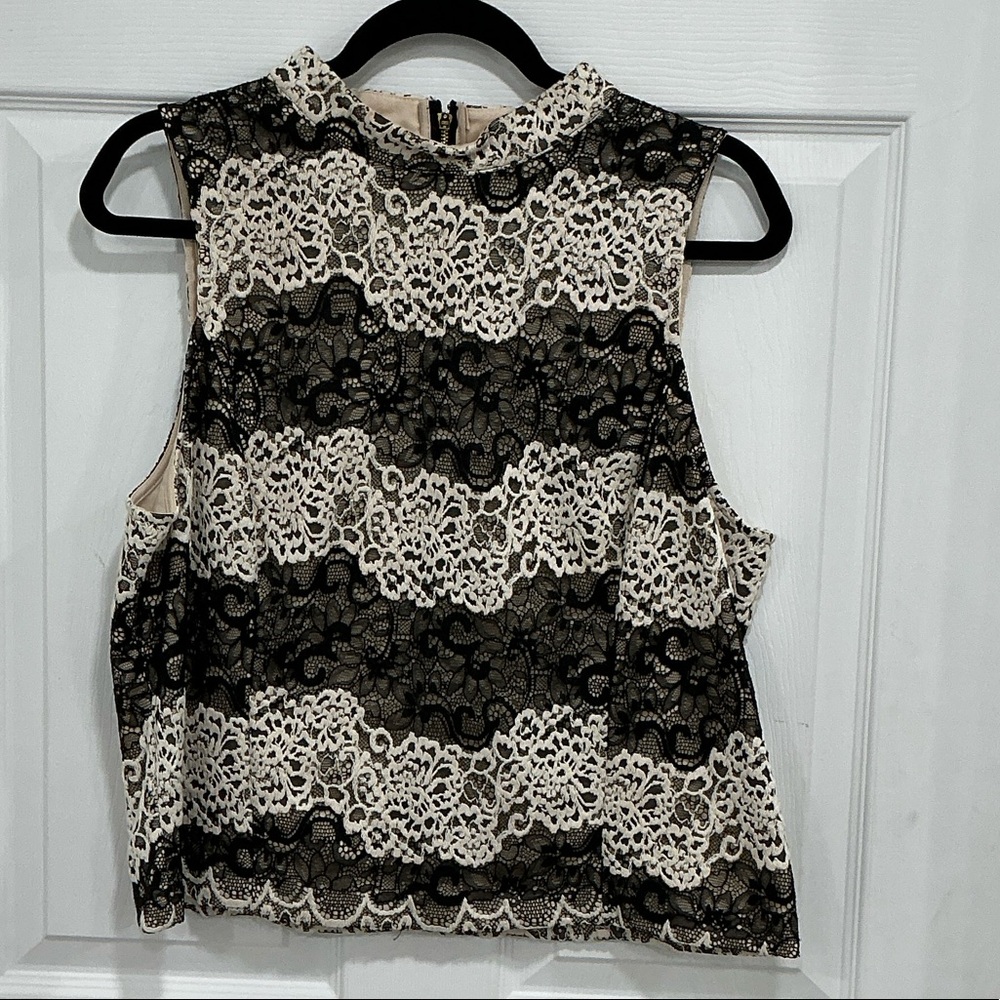Kensie Black and Cream Lace Blouse